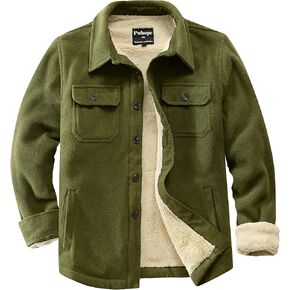 Men's Polar Fleece Warm Sherpa Lined Shirt Jacket for Men Thick Button Down Jacket with Multi Pockets