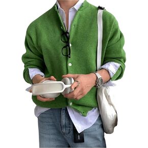 Floerns Men's Drop Shoulder Long Sleeve Button Down Crewneck Cardigan Sweater