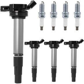 Ignition Coil Pack UF596 and Iridium Spark Plug 4912 Compatible with Toyota Corolla Matrix Prius V Scion IM XD Lexus CT200h Pontiac Vibe 2009-2017 1.8L L4 UF619 90919-02258 by MCCKLE (4 Pack)