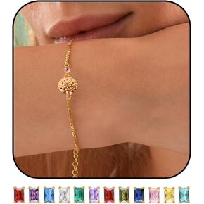 Long tiantian Birthstone Bracelets for women, Birthstone Jewelry, Gold Birth Flower Bracelet Birthstones By Months, Bracelet for 18th 21st 30th 40th 50th 60th 70th Birthday Jewelry Gifts