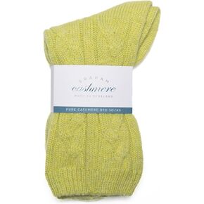 Pure Cashmere Cable Bed Socks - Made in Scotland - Gift Boxed (Lemongrass), Onesize