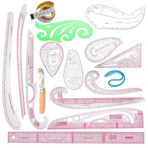 French Curve Ruler for Pattern Making16 Pieces Hip Curve Ruler Sewing Rulers and Curves in Inches Clear Flexible Sewing Ruler Set