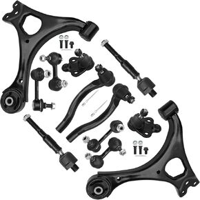 12pc Front Lower Control Arms w/Ball Joints + Front Rear Sway Bars + Inner Outer Tie Rods for Honda Civic Non-Si 2006 2007 2008 2009 2010 2011 Lower Control Arms kit