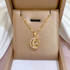 18k Gold Light Luxury Moon Love Dynamic Micro Set True Gold Necklace for Women's Transport Instagram Collar Chain Accessories Jewelry-Making-Patterns