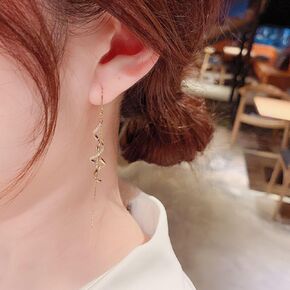 Gixaxak Fashion Long Earrings S925 Silver Needle Earrings Zircon Spiral Fringe Ear Thread Gold Threader Dangle Earrings Long Tassel Earrings Wedding Prom Earrings for Women Bridal