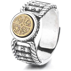 Gixaxak Mantra Rings Vintage Gold Coin Rune Stainless Steel Ring Viking Rune Band Ring Amulet Ring Jewelry 18K Gold Ring Jewelry Open Adjustable Ring Coin Ring Handcraft Rings