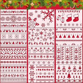 12 Pieces Christmas Stencil Template Reusable Painting Plastic Stencil 8.3 x 11.7 Inch Snowflake Deer Craft Stencil Christmas Ornament Drawing Stencils for Window Glass Door Car Body Home DIY Decor