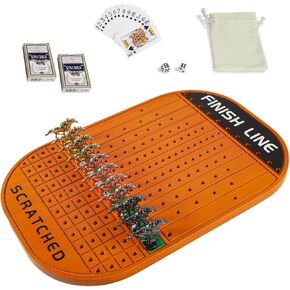 Horse Race Board Game Racing Game Thickened Solid Wood with 11 Luxurious Durable Classic Metal Horses with 4 Dice and 2 Boxes of Cards Horse Racing Game (Red Peach)…