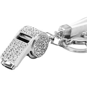 Whistle Keyring High Grade Rhinestone Crystal Pendant Key Chain Gift(Silver)