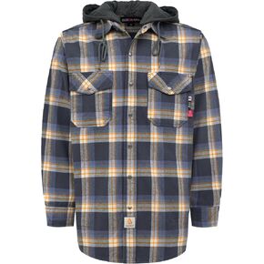BOCOMAL FR Hooded Shirts Button Down Heavyweight Flannel Plaid Hoodies Fire Retardant Flame Resistant Welding Jacket in Kuwait