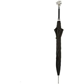 Pasotti Black Umbrella With Silver Toned Lion Handle