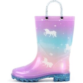 landchief Toddlers Rain Boots, Kids Waterproof Boots with Fun Pattern and Easy on Handles for Girls and Boys