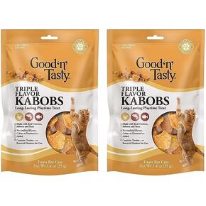 Good ‘n’ Tasty Triple Flavor Kabobs Cat Treat, 1.4 Ounce Bag, Long-Lasting Playtime Treat for Cats Made with Real Chicken, Salmon & Tuna, 6 Pack