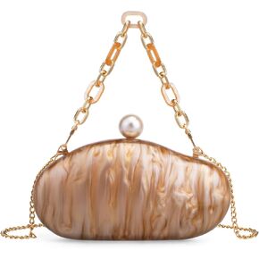 YYW Acrylic Evening Clutch Purses for Women Shell Marble Handbag Shoulder Bag with Pearl for Wedding Party Prom