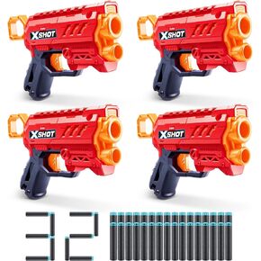 XSHOT Excel Micro 2.0 4 Pack by ZURU with 32 Darts, Easy Reload, Air Pocket Dart Technology, Toy Foam Blaster for Kids, Teens and Adults