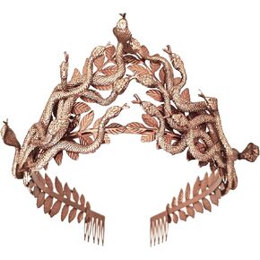 Eioi & Lmnm Greek Medusa Snake Headband for Women, Bronze Medusa Snake Headpiece, Medusa Cosplay Headdress with Greek Laurel Leaves for Halloween (A, one-size)