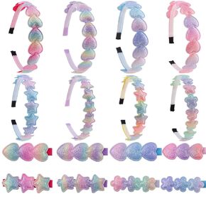 16 Pack Glitter Girls Headbands and Hair Clips Sparkle Rhinestone Heart Star Sweet Hairband for Toddler Girls Teens Hair Accessories