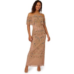 Adrianna Papell Women's Bead Cold Shoulder Long Dress