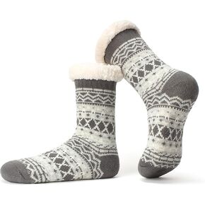 Cozylook Women's Fuzzy Slipper Socks with Non-Slip Grippers, Cozy Fluffy Sherpa Lined, Cute Christmas Gifts