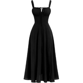Women Floral Corset Dress Summer Dress 2024 Boho Flowy Slit Lace Up Midi Dresses Going Out A Line Casual Sundress
