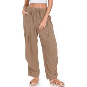 TARSE Women Linen Baggy Harem Pants Summer Drawstring Casual Lounge Pant 2024 Beach Travel Vacation Clothes with Pockets