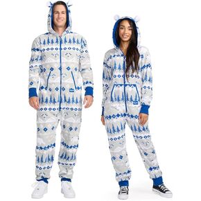 Tipsy Elves Christmas Onesies for Adults - Comfy Unisex Matching Holiday Jumpsuits with Convenient Pockets - Grey Bear The Winter Christmas Jumpsuit For Women and Men Size Medium