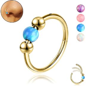 1PC 18G Opalite Nose Ring Hoop for Women - 316L Surgical Steel Hypoallergenic Septum Ring, Nose Piercing Jewelry, Helix, Rook, Conch, Tragus, Daith, and Cartilage Earring in Silver/Gold, 8mm/10mm