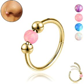 1PC 18G Opalite Nose Ring Hoop for Women - 316L Surgical Steel Hypoallergenic Septum Ring, Nose Piercing Jewelry, Helix, Rook, Conch, Tragus, Daith, and Cartilage Earring in Silver/Gold, 8mm/10mm in Kuwait