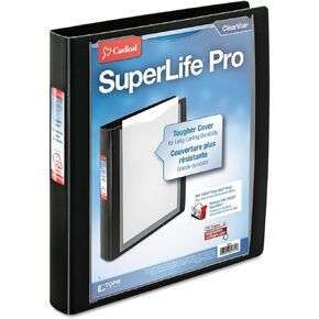 غلاف كاردينال ذو 3 حلقات، مجلد SuperLife Pro سهل الفتح مقاس 1 بوصة، حلقات مائلة على شكل حرف D للقفل بلمسة واحدة، غطاء ClearVue عالي التحمل، إدراج ملصق العمود الفقري، سعة 250 ورقة، أسود (54651)