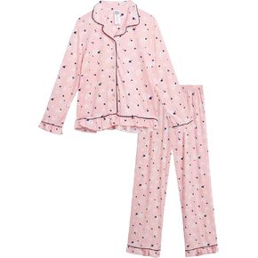 Rene Rofe Girls' Pajama Set - 2 Piece Long Slevee Button Down Pajama Shirt and Pants Set - Cozy Printed Matching Pajamas 4-12