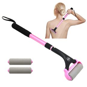 EASACE Lotion Applicator for Back & Body, Long Handle 21.5inch Adjustable Lotion Roller with 2 Replacement Roller for Back self(Silver)