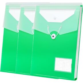 Vertical Expanding Accordion Folder File with 8 Pocket, Credibility 3 Packs Expanding File Document Organizer Bag for A4 Letter Size with Elastic Rope Closure, Green