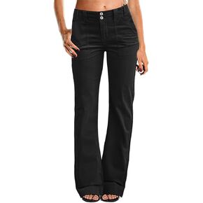 Flamingals Women's Corduroy Dual Button Zip Fly Flare Pants Mid Waist Casual Pants