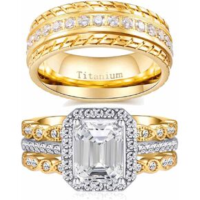 ringheart Couple Rings 4pcs Matching Rings 1ct AAA CZ Yellow Gold Plated Women Wedding Ring Sets for Him and Her