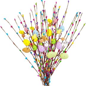 Artificial Easter Flower Easter Spray with Eggs and Colorful Berries Christmas Decorative Spring Floral Stems Speckled Easter Egg Twig Branches for Easter Floral Arrangement Easter Picks