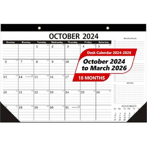 Desk Calendar 2025,18 Months 2025 Desk Calendar,October 2024 to March 2026,Calendar 12x17" with Perforated Pages,as Classroom 2025 Calendar,Family Calendar 2025,Desktop Calendar 2025-2026 or Wall Calendar(2 PACK)