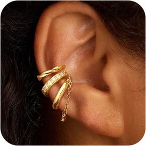 Gold Ear Cuff Earrings for Women Non Piercing, 14K Gold Plated/Silver Cuff Earrings for Women Trendy, Waterproof Cubic Zirconia Cartilage Hoop Earring Fashion Jewelry Set