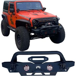Front Stubby Bumper Compatible for Jeep Wrangler & Gladiator - Rock Crawler Steel Ultimate Protection US Appearance patent (Stubby w OE Fog Bracket)