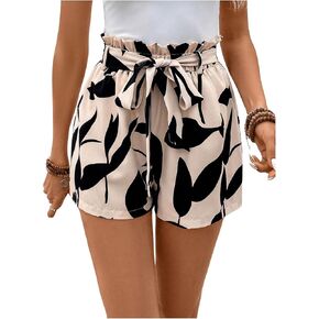 MakeMeChic Women's Casual Graphic Print Summer Shorts Elastic High Waisted Belted Wide Leg Shorts