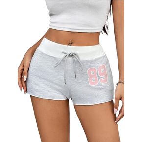 SOLY HUX Women's Drawstring Waist Mini Shorts Letter Graphic Print Casual Summer Shorts