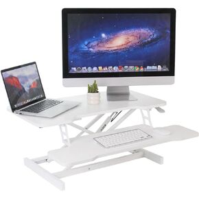 Standing Desk Converter, 32" Height Adjustable Sit to Stand Up Desk Workstation, Dual Monitor Desk Riser with Keyboard Tray, Desktop Tabletop Riser Laptop for Home Office White