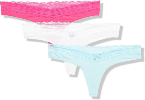 Tommy Hilfiger Women's 3pk Cotton Logo Lace Trim V Thong in Saudi Arabia