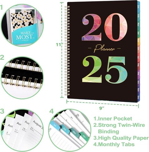 مخطط 2025 - مخطط 2025 أسبوعيًا وشهريًا من يناير إلى ديسمبر 2025، 9 × 11 بوصة، مخطط 2025 مع جيب داخلي، علامات تبويب مطلية ملونة in Kuwait