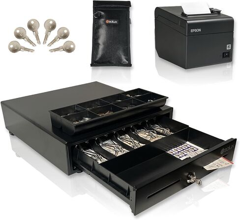 SOLUX POS Hardware Bundle for Square System - 16" Square Cash Drawer - Square Thermal Receipt Printer - Square POS Systems for Small Business - Cash Register with Receipt Printer Square Compatible in Kuwait