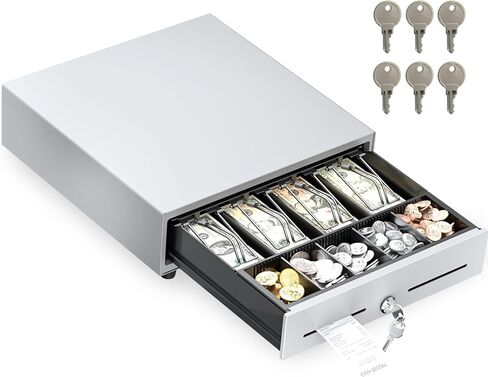 13“ Electronic Auto Open Cash Register Drawer for Point of Sale System - 4 Bill 5 Coin Cash Tray, Removable Coin Compartment, 24V, RJ11/RJ12 Key-Lock, 1 Media Slot, for Small Shops (Black) in Saudi Arabia