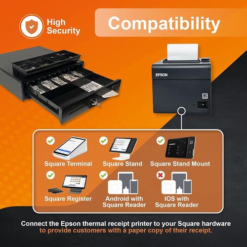 SOLUX POS Hardware Bundle for Square System - 16" Square Cash Drawer - Square Thermal Receipt Printer - Square POS Systems for Small Business - Cash Register with Receipt Printer Square Compatible in Kuwait