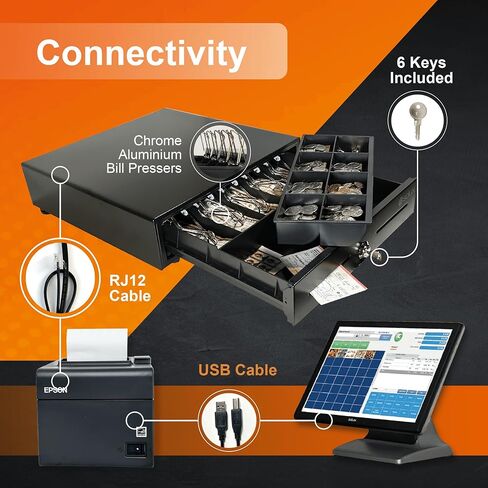 SOLUX POS Hardware Bundle for Square System - 16" Square Cash Drawer - Square Thermal Receipt Printer - Square POS Systems for Small Business - Cash Register with Receipt Printer Square Compatible in Kuwait