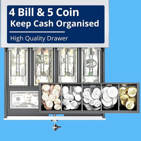 13“ Electronic Auto Open Cash Register Drawer for Point of Sale System - 4 Bill 5 Coin Cash Tray, Removable Coin Compartment, 24V, RJ11/RJ12 Key-Lock, 1 Media Slot, for Small Shops (Black) in Saudi Arabia