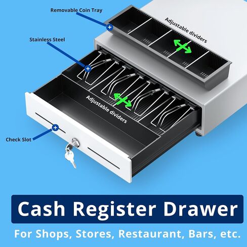 13“ Electronic Auto Open Cash Register Drawer for Point of Sale System - 4 Bill 5 Coin Cash Tray, Removable Coin Compartment, 24V, RJ11/RJ12 Key-Lock, 1 Media Slot, for Small Shops (Black) in Saudi Arabia