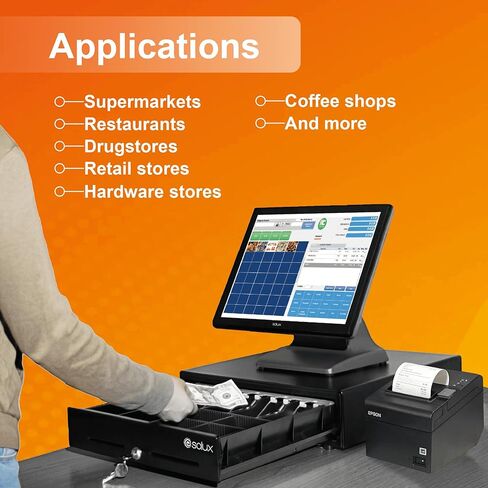 SOLUX POS Hardware Bundle for Square System - 16" Square Cash Drawer - Square Thermal Receipt Printer - Square POS Systems for Small Business - Cash Register with Receipt Printer Square Compatible in Kuwait